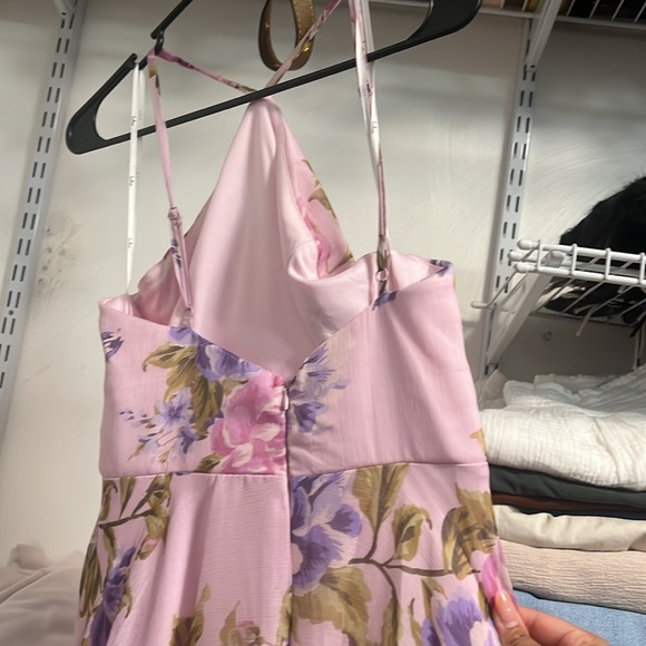Lulus Romantic Marvel Light Pink Floral Print Halter Neck Maxi Dress - Size M - Picture 6 of 6